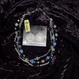 Denium Necklace & Earrings